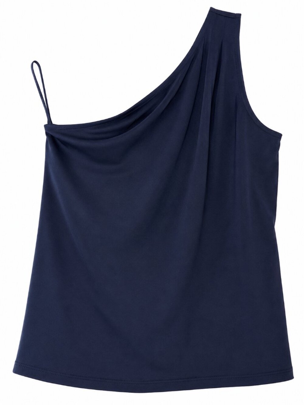 Ann Taylor Factory One Shoulder Blouse Women's M Navy Blue Sleeveless Evening